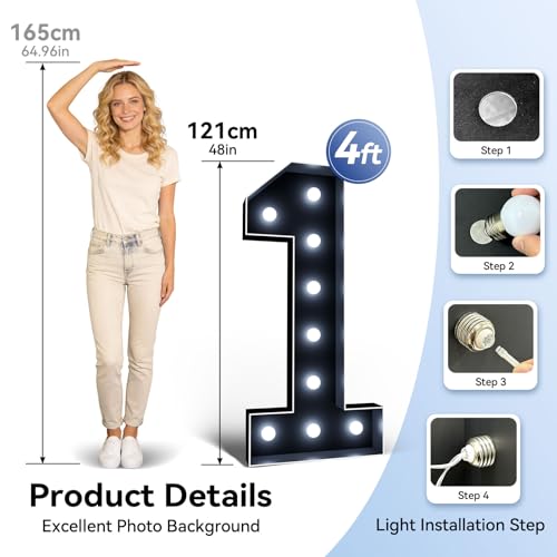 Ledido 4FT Black Marquee Light Up Numbers 7 for 7th 70th Birthday Decor